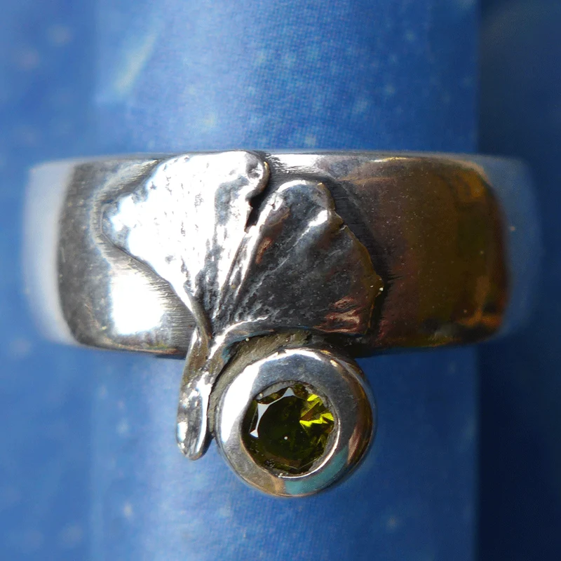 Ginkgo Ring Silber Schmuck Turmalin