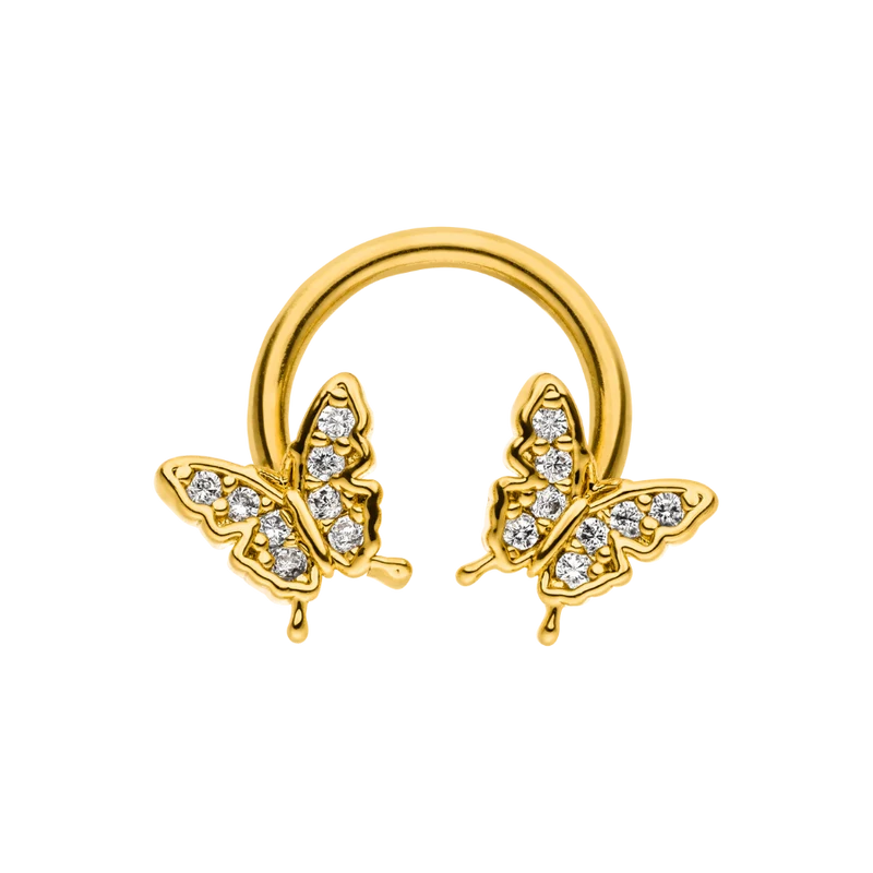 Pave Butterfly Hufeisen Piercing 18K Vergoldet