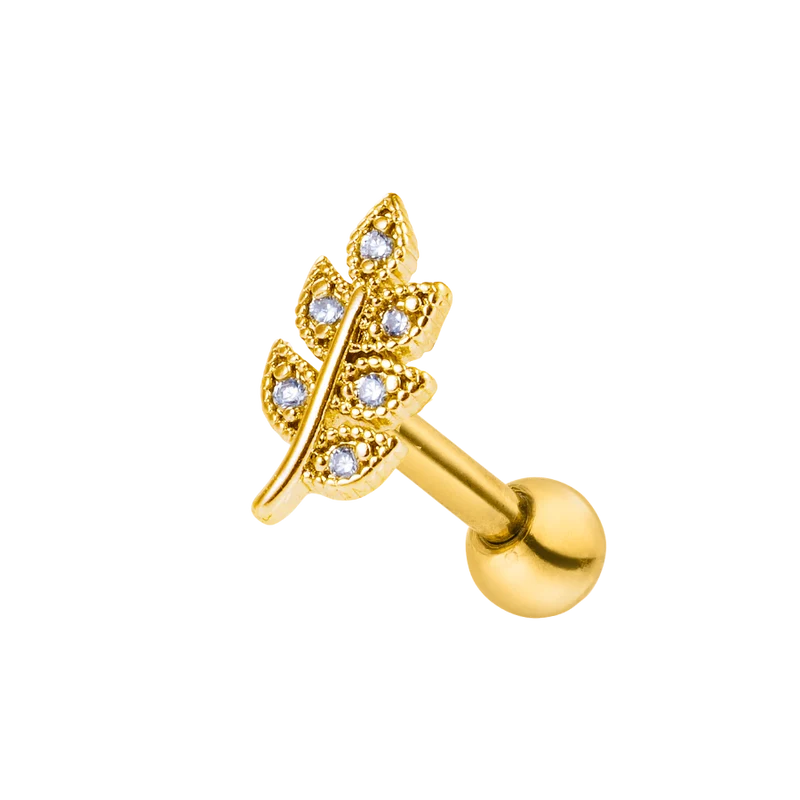 Pave Leaf Ohr Piercing 18K Vergoldet
