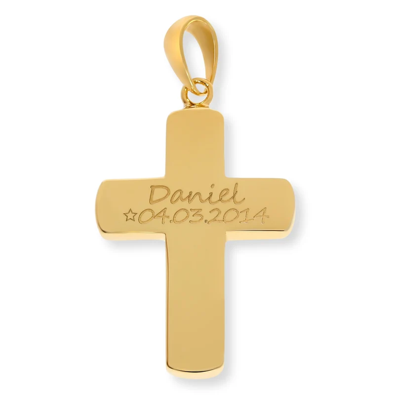 ANHÄNGER KREUZ MIT GRAVUR, KREUZ VERGOLDET, GESCHENK ZUR TAUFE