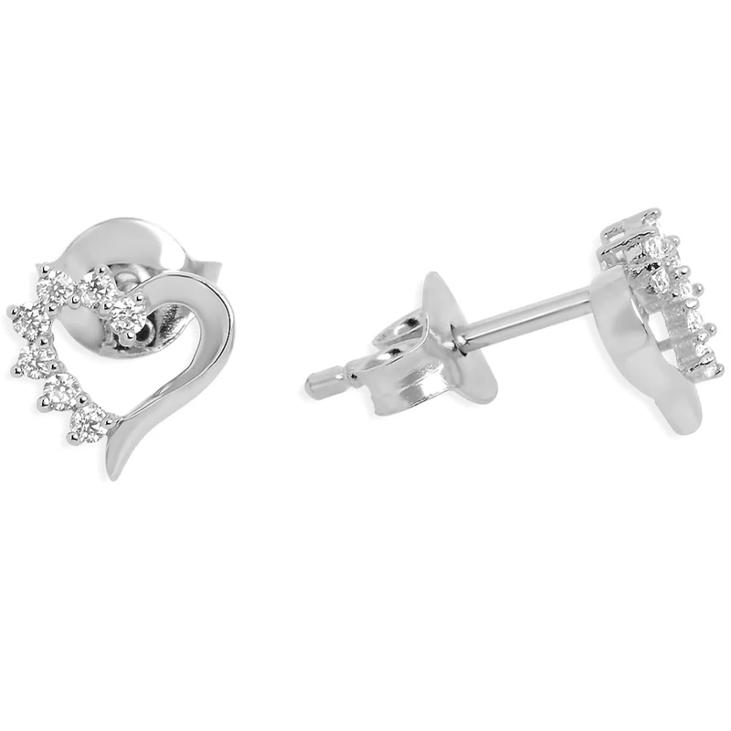 SILBERNE HERZ OHRSTECKER OHRRINGE MIT ZIRKONIA 925 SILBER