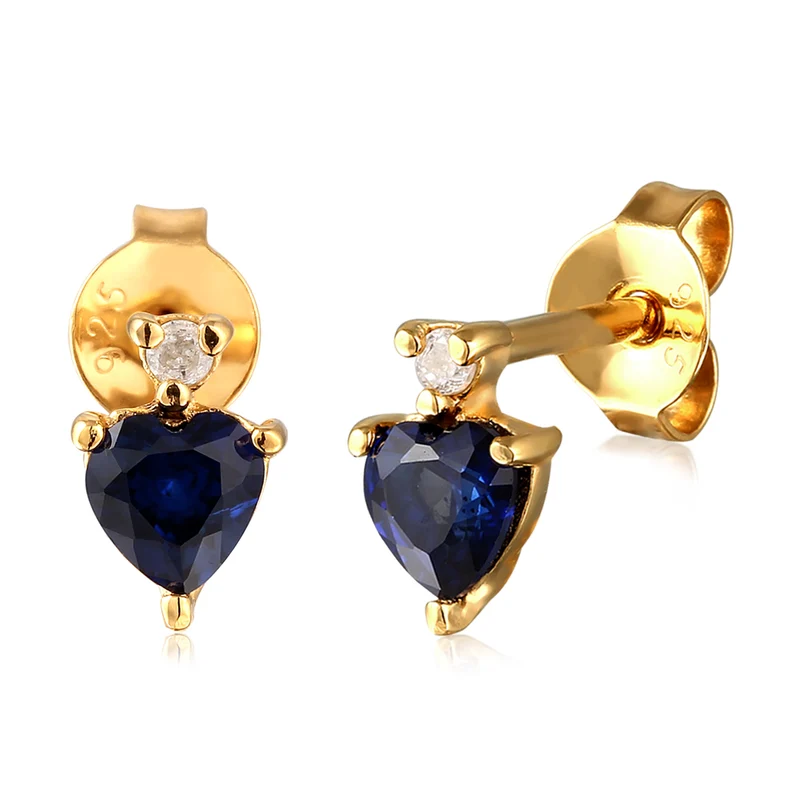 Ohrstecker Herz | Laborgezüchteter Diamant (0.008 ct) & Saphir (Blau)