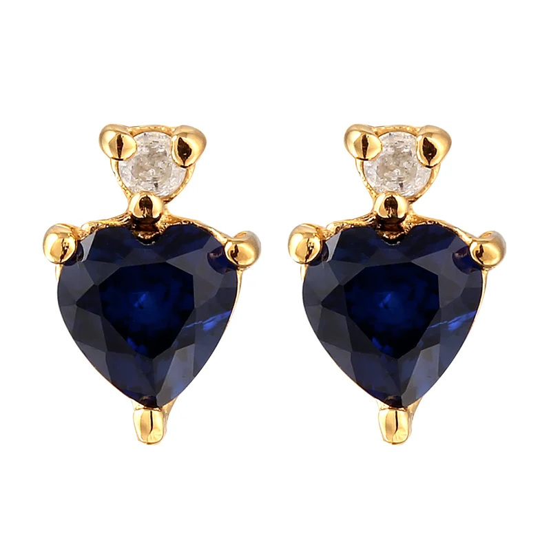 Ohrstecker Herz | Laborgezüchteter Diamant (0.008 ct) & Saphir (Blau)