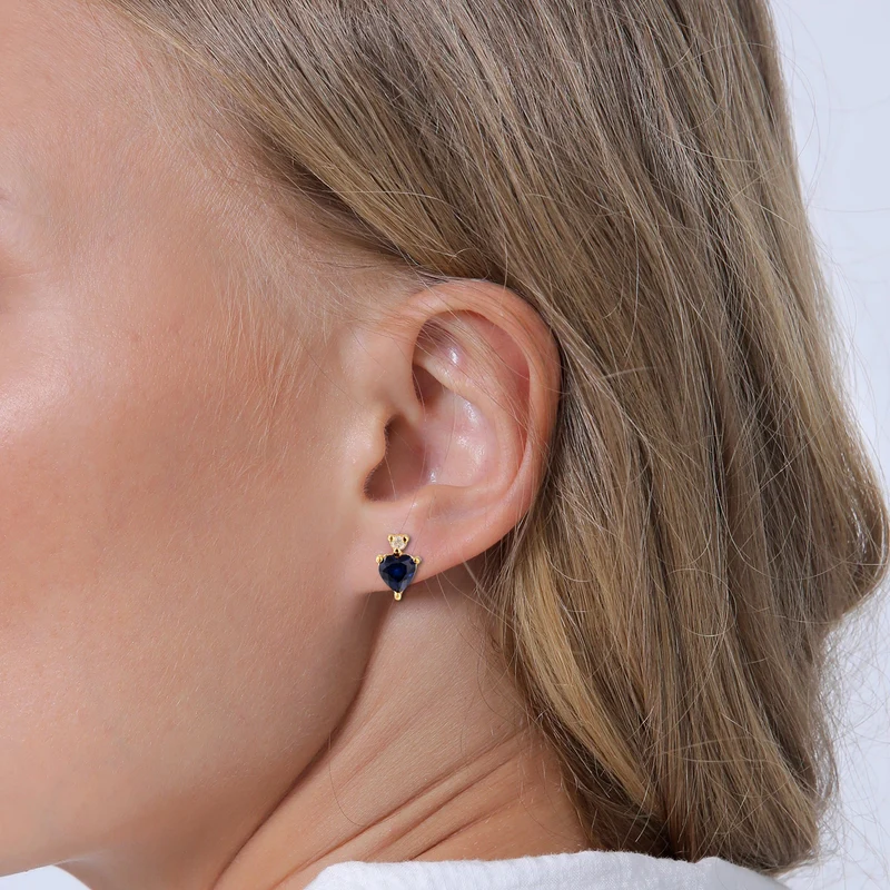 Ohrstecker Herz | Laborgezüchteter Diamant (0.008 ct) & Saphir (Blau)
