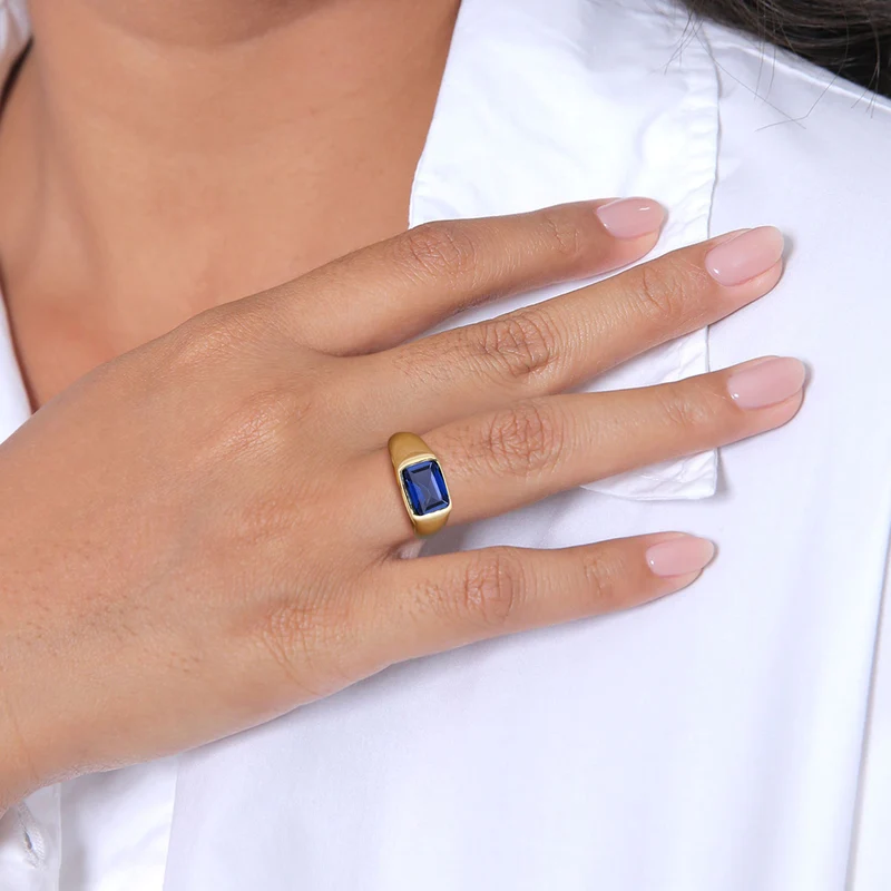 Blue Sapphire Octagon Gem Halskette & Ring Schmuck Set