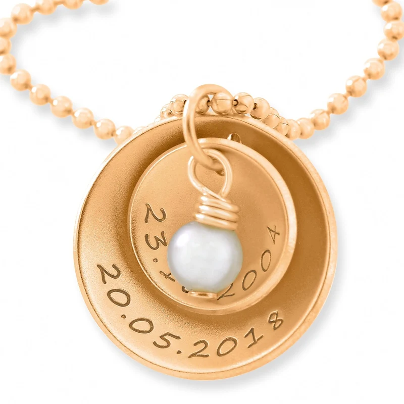 KETTE MIT GRAVUR, ANHÄNGER MIT WUNSCHDATEN, KETTE ROSÉ VERGOLDET