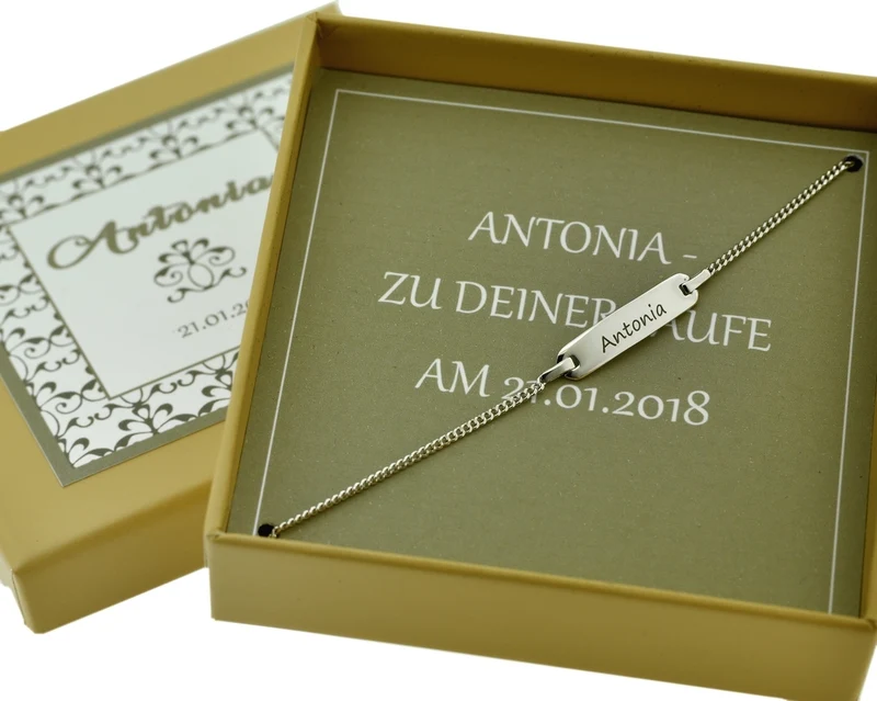 ID ARMBAND MIT GRAVUR, GESCHENK SCHACHTEL, ARMBAND ZUR TAUFE