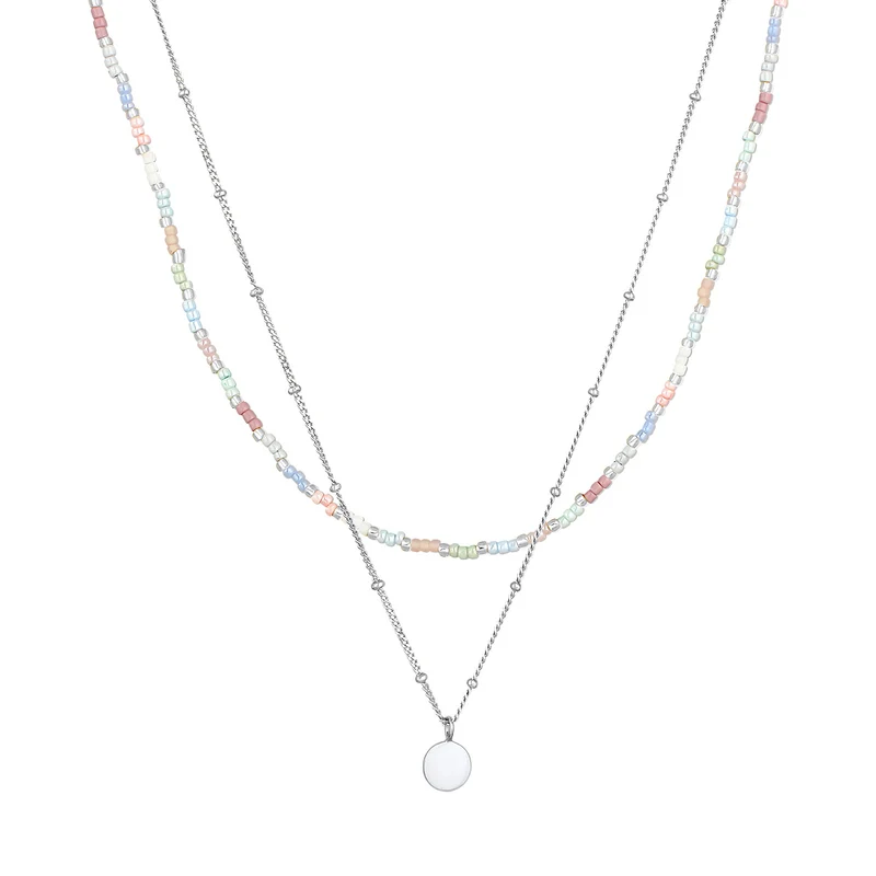 Layer-Halskette Plättchen Anhänger | Glas Perlen (Pastell)