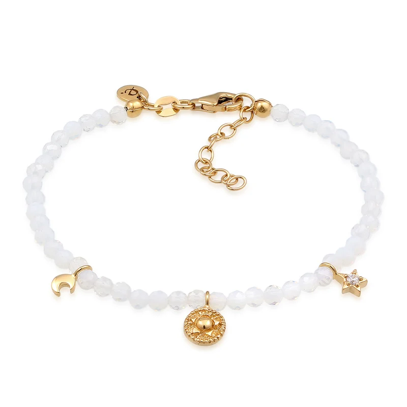 Armband Anhänger Sonne Stern | Zirkonia, Mondstein (Weiß)