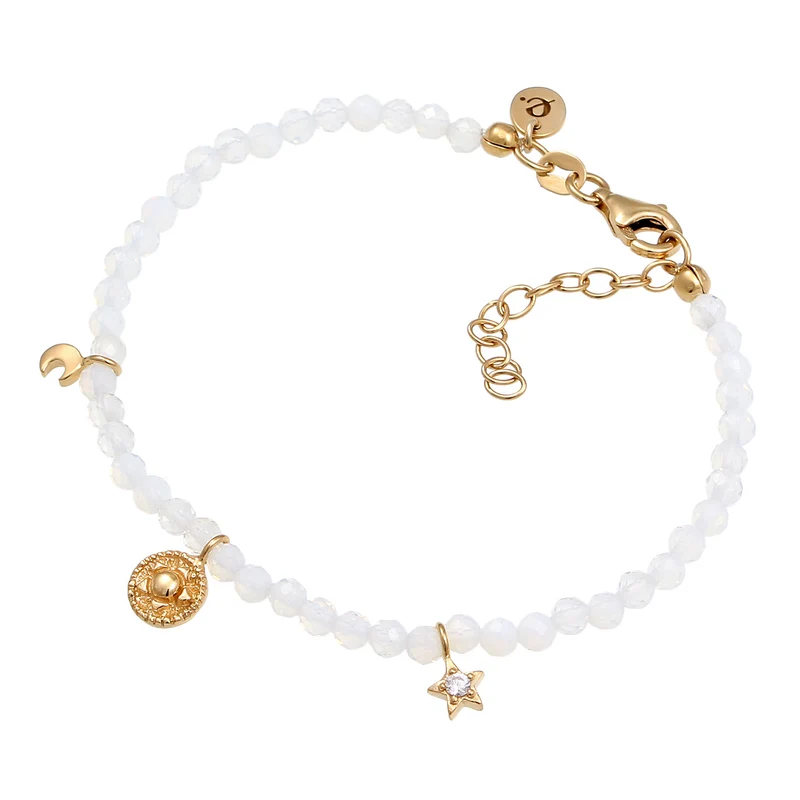 Armband Anhänger Sonne Stern | Zirkonia, Mondstein (Weiß)