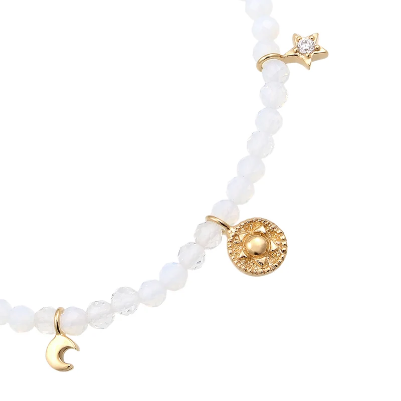 Armband Anhänger Sonne Stern | Zirkonia, Mondstein (Weiß)