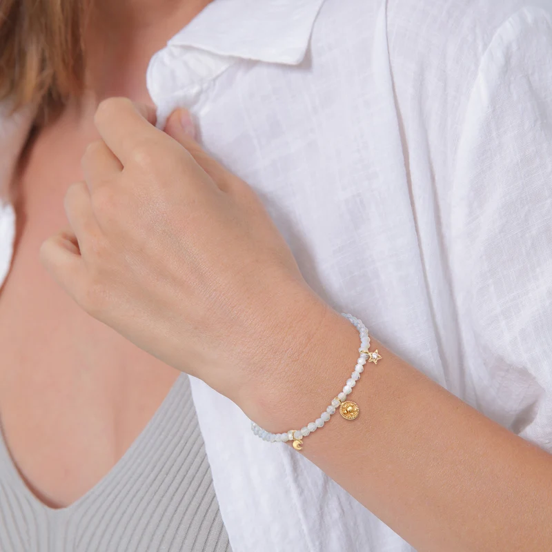 Armband Anhänger Sonne Stern | Zirkonia, Mondstein (Weiß)