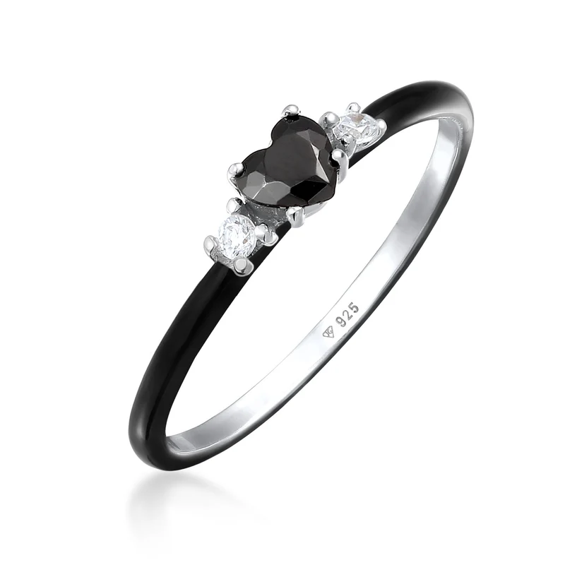 Ring Herz | Zirkonia & Emaille (Schwarz)