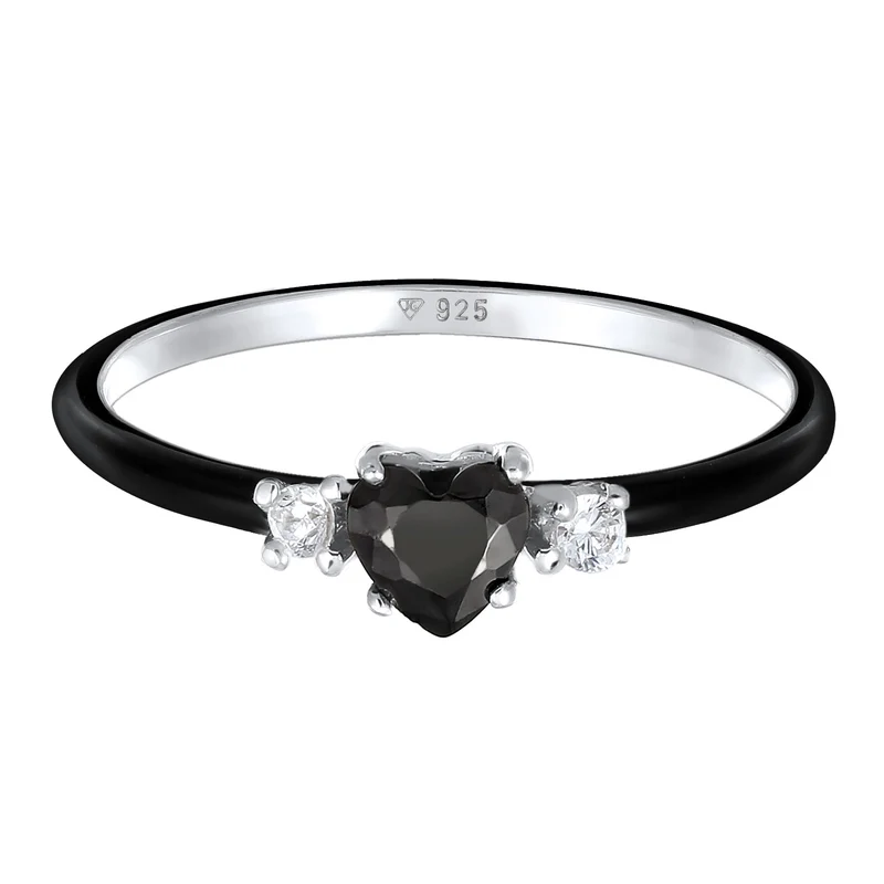 Ring Herz | Zirkonia & Emaille (Schwarz)