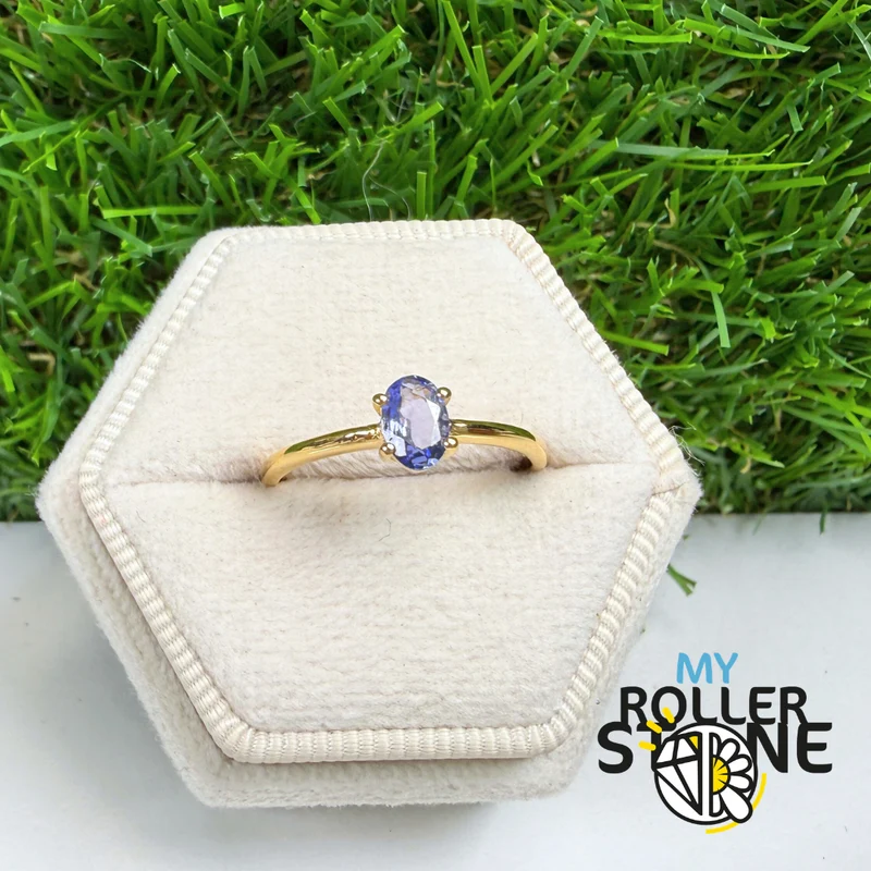 Ring aus 925er Sterlingsilber mit vergoldetem Tansanit, 5 Größen #RBC309G-TZF