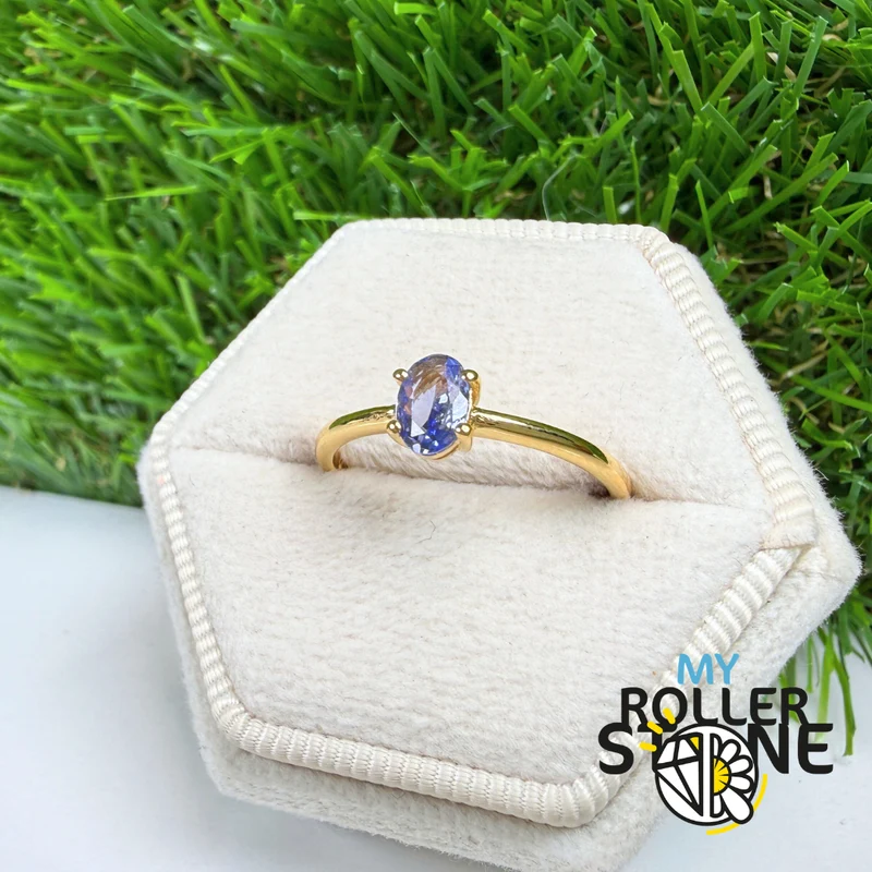 Ring aus 925er Sterlingsilber mit vergoldetem Tansanit, 5 Größen #RBC309G-TZF