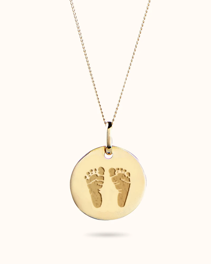 9k Hand- en Voetafdruk Coin Ketting - Gepersonaliseerd Sieraad - 18mm