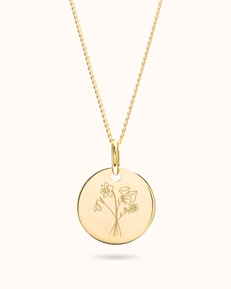 Geboortebloem Boeket Coin Ketting - Verguld - Gepersonaliseerde Ketting