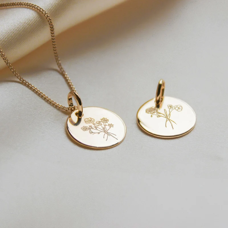 Geboortebloem Boeket Coin Ketting - Verguld - Gepersonaliseerde Ketting