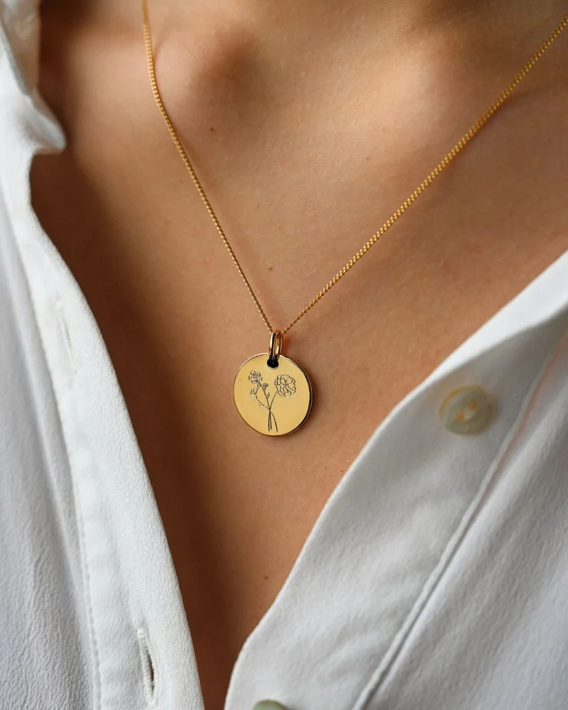Geboortebloem Boeket Coin Ketting - Verguld - Gepersonaliseerde Ketting
