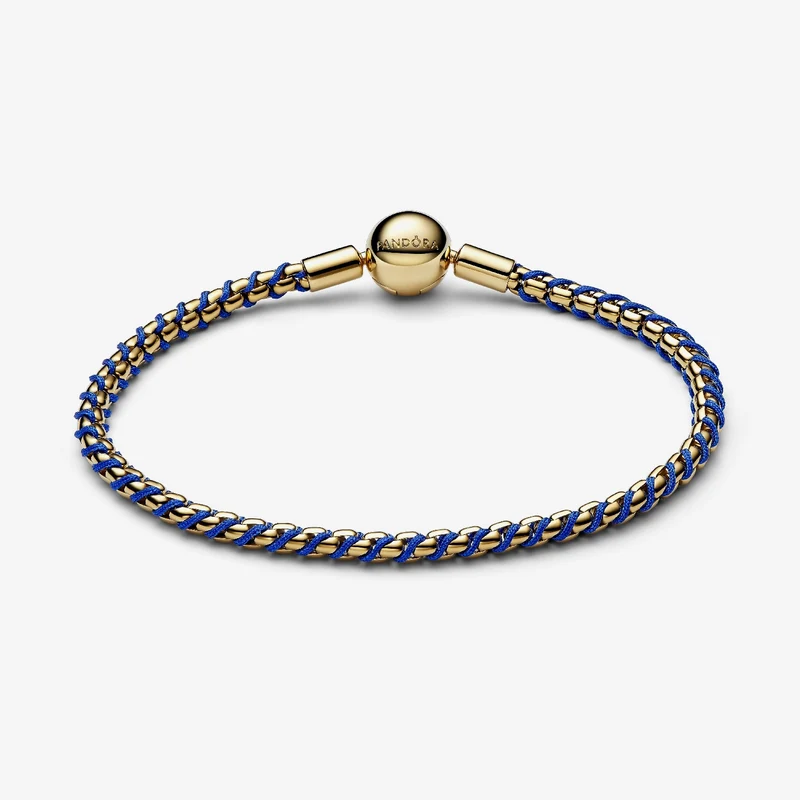 Gold Blue Cord Box Chain Bracelet, 20cm