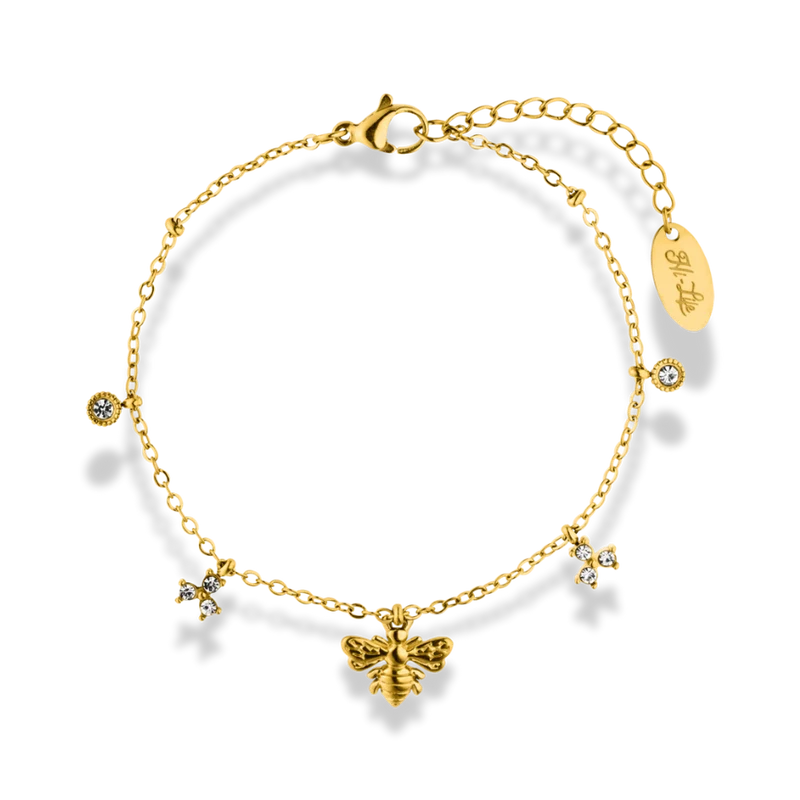 Flower & Bee Charm Armband 14K Vergoldet