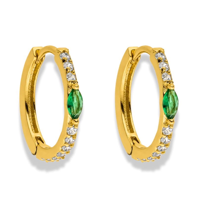 Emerald Marquise Huggie Hoop Ohrringe 18K Vergoldet