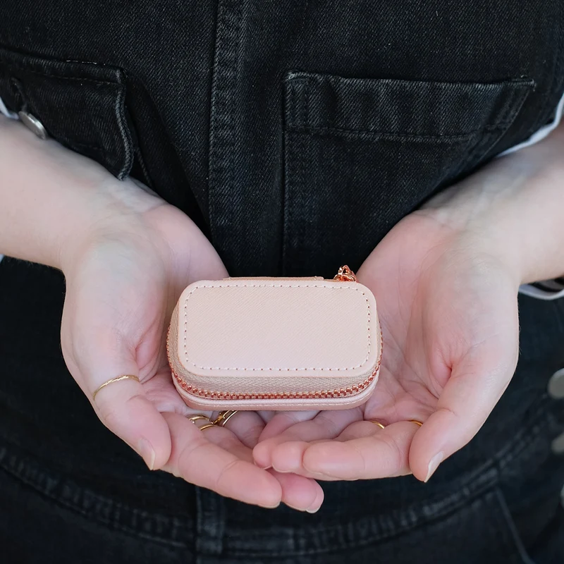 Blush Pink Zipped Petite Travel Jewellery Box