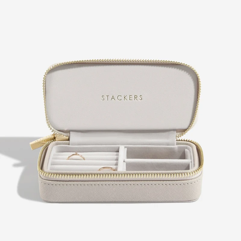 Taupe Zipped Medium Travel Jewellery Box