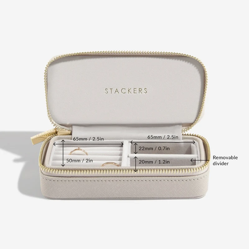 Taupe Zipped Medium Travel Jewellery Box