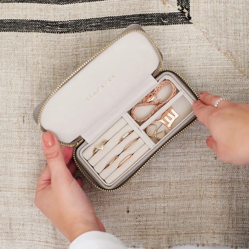 Taupe Zipped Medium Travel Jewellery Box