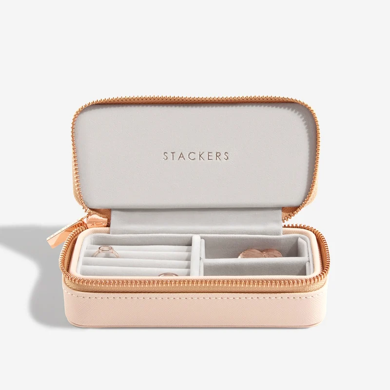 Blush Pink Zipped Medium Travel Jewellery Box