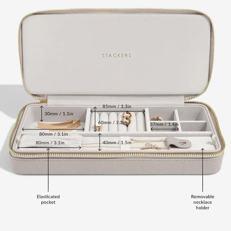 Sleek Taupe Necklace Zipped Travel Jewellery Box