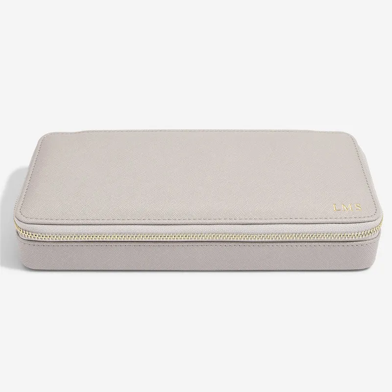 Sleek Taupe Necklace Zipped Travel Jewellery Box