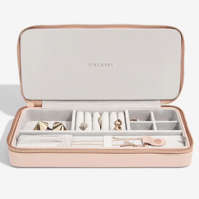 Sleek Blush Pink Necklace Zipped Travel Jewellery Box