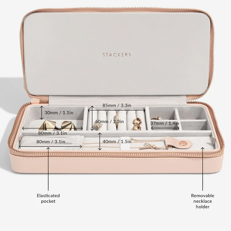 Sleek Blush Pink Necklace Zipped Travel Jewellery Box