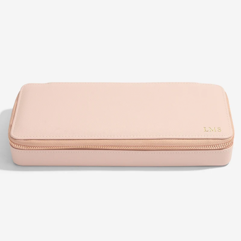 Sleek Blush Pink Necklace Zipped Travel Jewellery Box