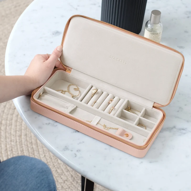 Sleek Blush Pink Necklace Zipped Travel Jewellery Box
