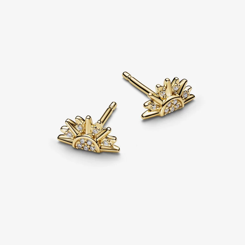 Gold Celestial Sparkling Sun Stud Earrings
