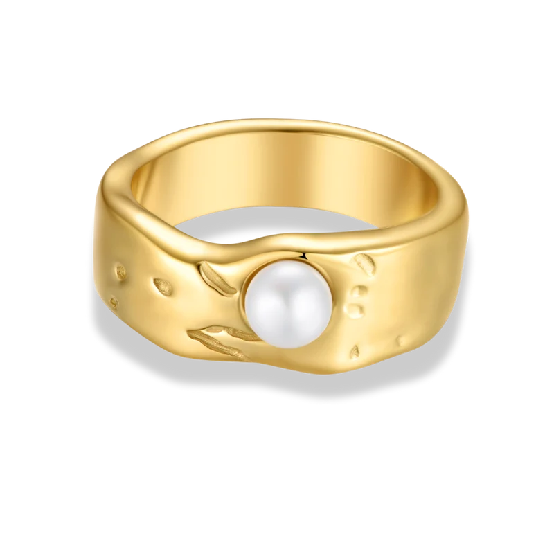 Golden Meltdown Pearl Ring 14K Vergoldet