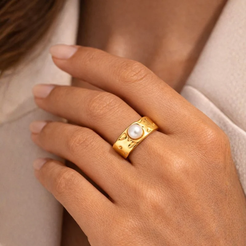 Golden Meltdown Pearl Ring 14K Vergoldet