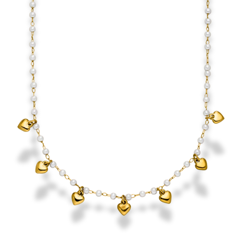 Sweet Hearts & Pearl Kette 14K Vergoldet