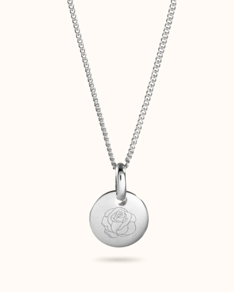Geboortebloem Mini Coin Ketting - Zilver - Gepersonaliseerde Ketting
