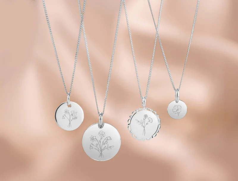 Geboortebloem Mini Coin Ketting - Zilver - Gepersonaliseerde Ketting