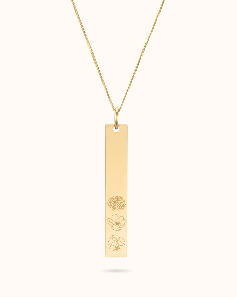 Geboortebloem Vertical Bar Ketting - Verguld - Gepersonaliseerde Ketting