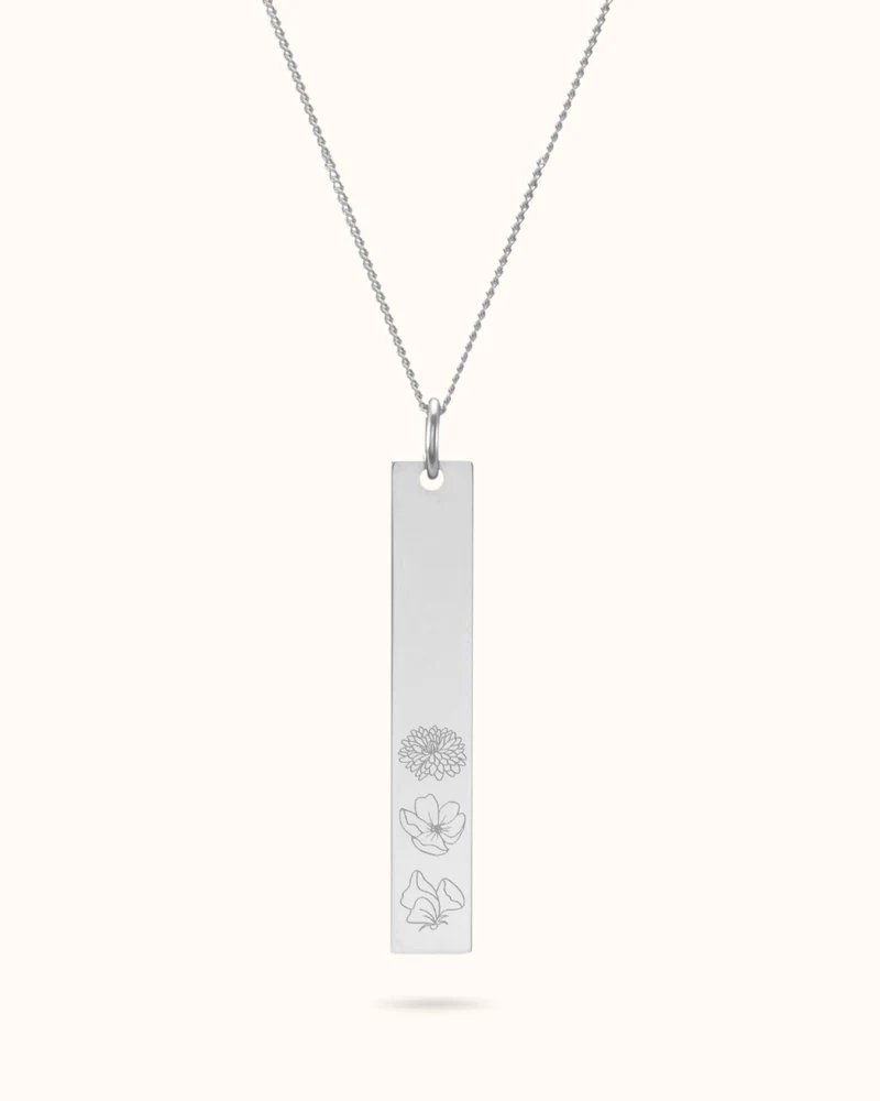 Geboortebloem Vertical Bar Ketting - Zilver - Gepersonaliseerde Ketting
