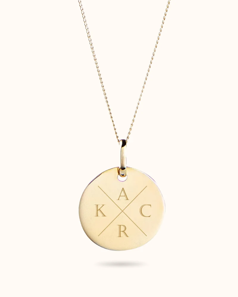 14k Initial Coin Ketting - Initialen Ketting - 15mm