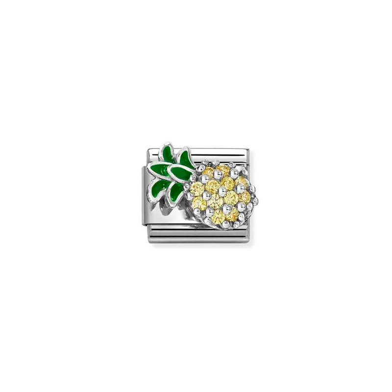 Classic Silver CZ and Enamel Yellow & Green Pineapple Food & Drink Charms