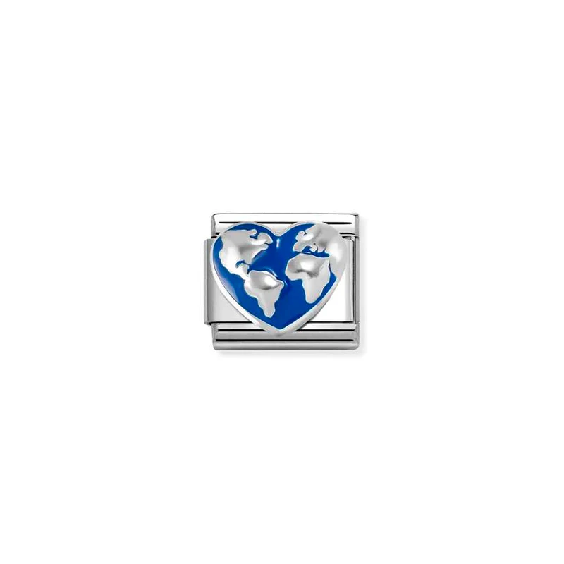 Classic Silver and Enamel Blue Heart Globe Travel & Flag Charms