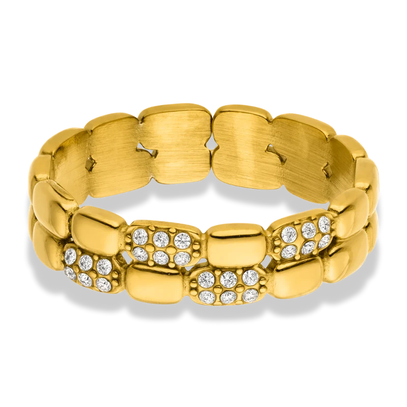 Pave Brick Ring 14K Vergoldet